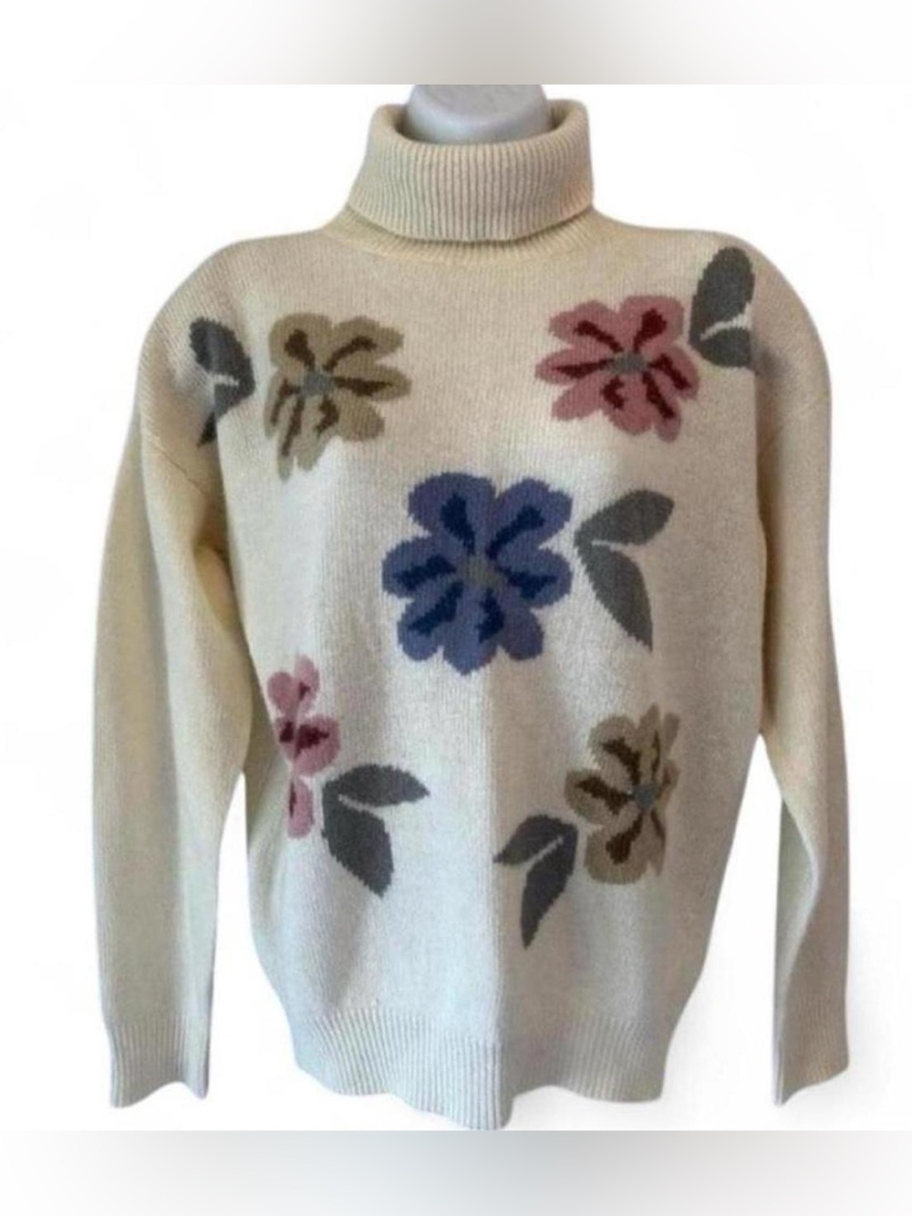 80s 90s Vintage Twee Academia Rafaella Floral Turtleneck Cottagecore Sweater